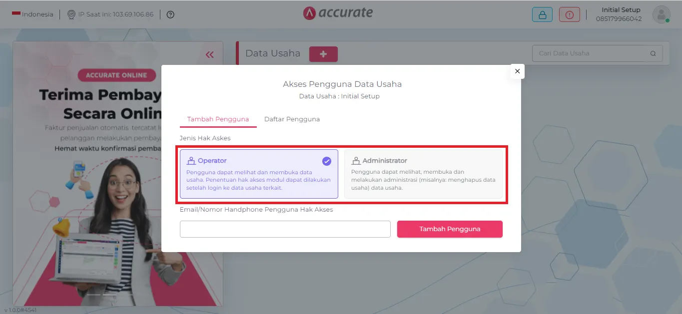 tambah pengguna Accurate Online